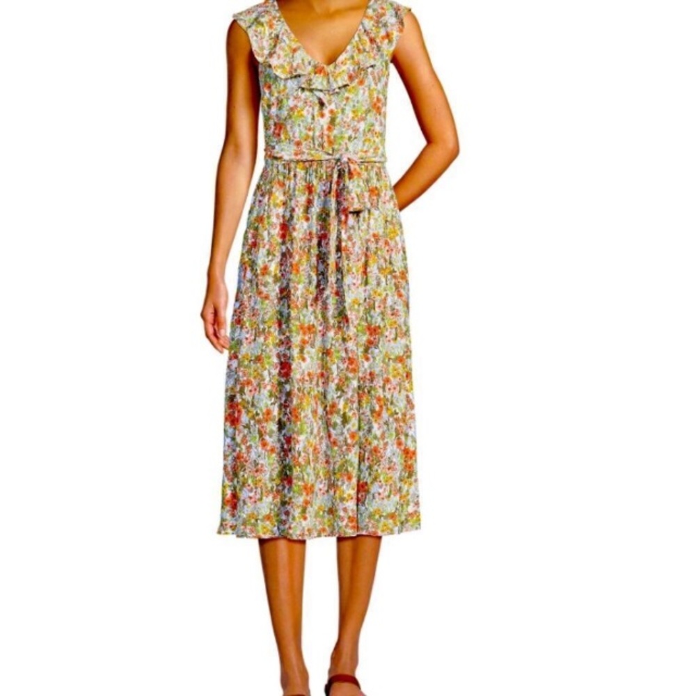 Lands' End Floral Ruffle Midi Dress